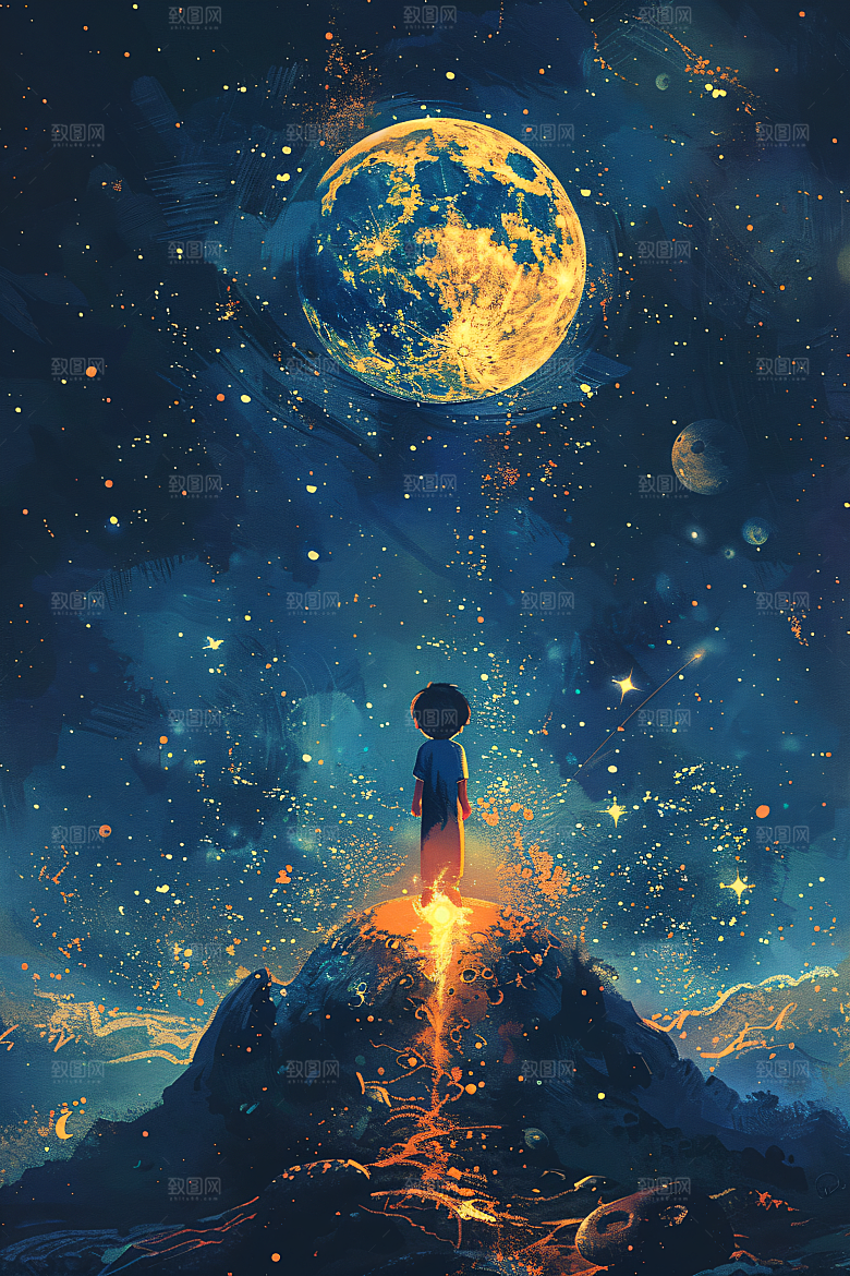 麦田里的小男孩天空艺术油画