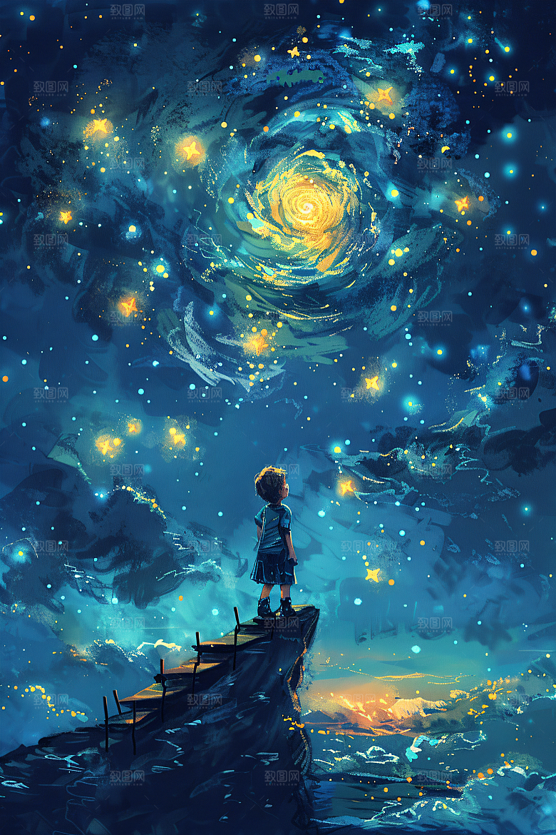 麦田里的小男孩天空自然油画