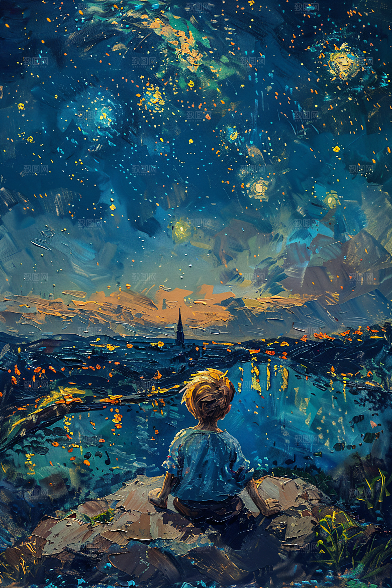 麦田里的小男孩天空手绘油画