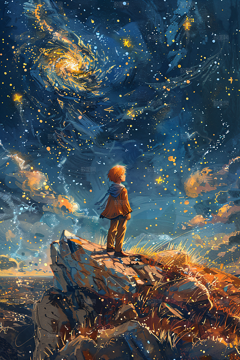 麦田里的小男孩田野天空油画
