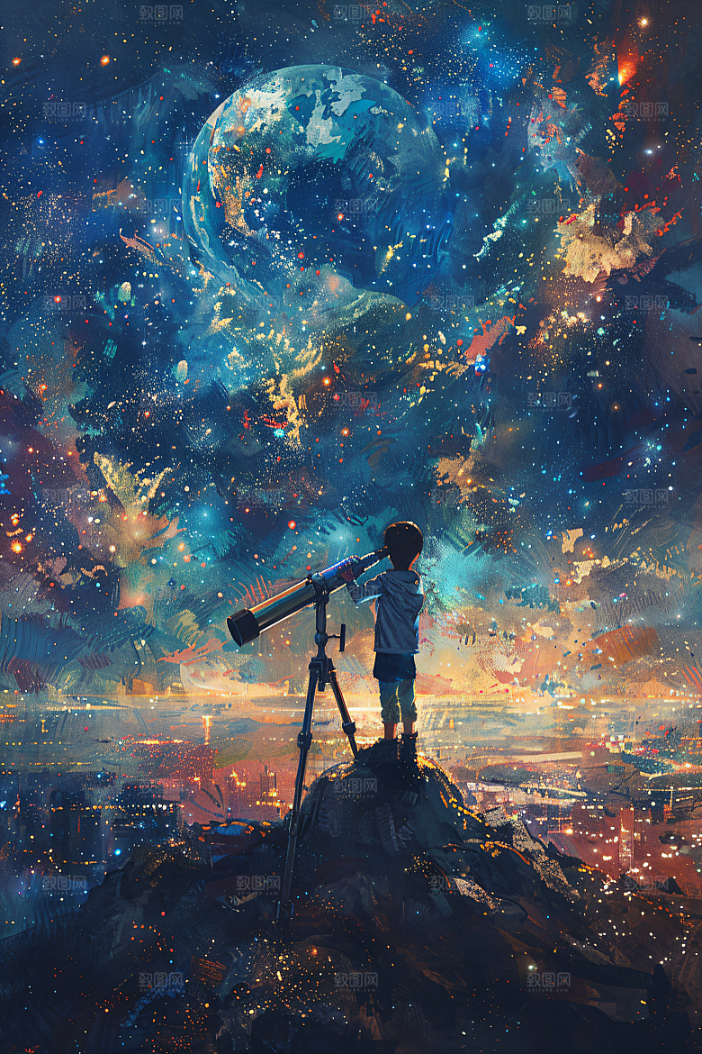 麦田里的小男孩星空梵高风格油画