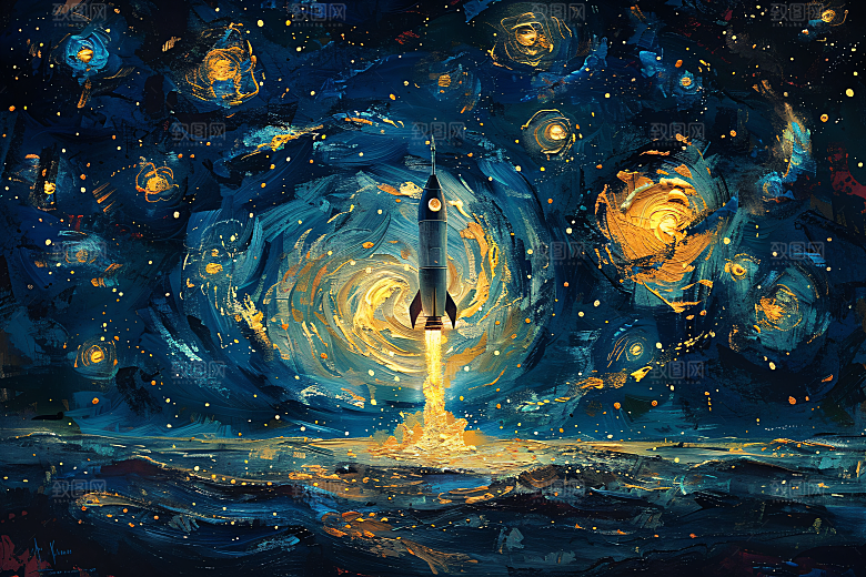 麦田里的小男孩清新星空油画