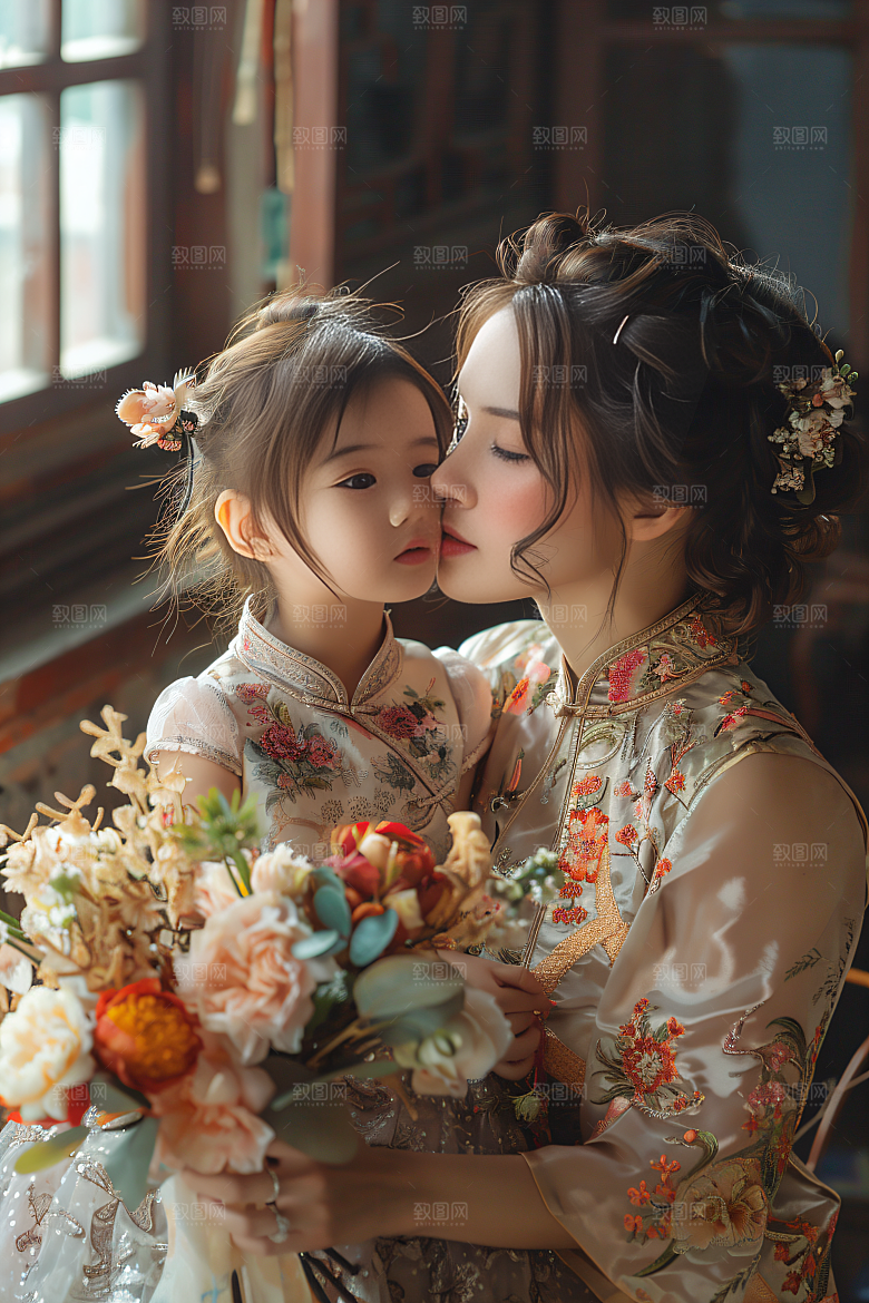 母亲肖像唯美亲子摄影图