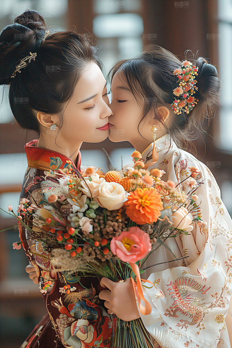 母亲肖像唯美母爱摄影图