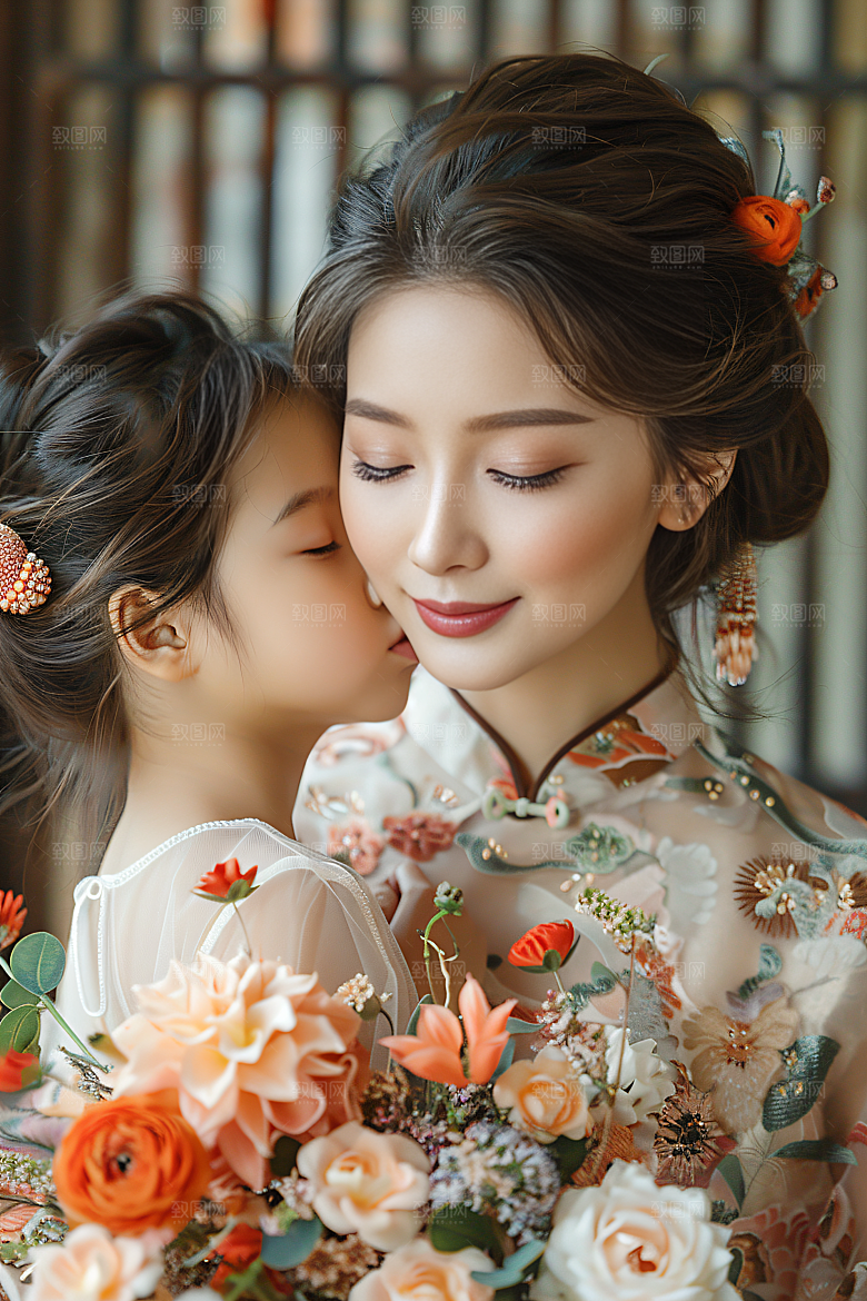 母亲肖像亲情亲子摄影图
