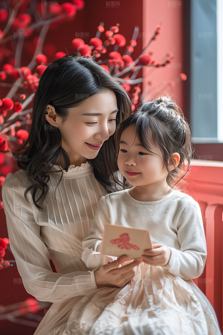 母亲肖像温暖母爱摄影图