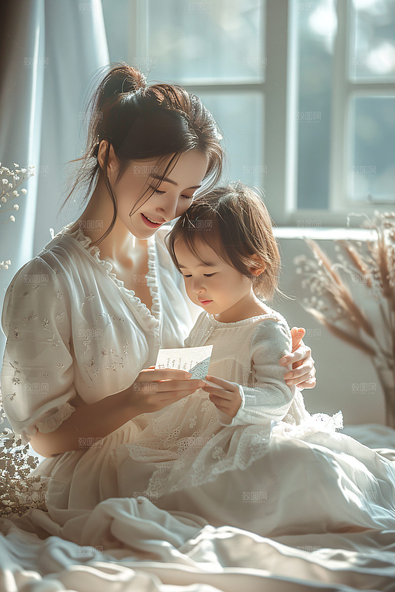 母亲肖像温暖母爱摄影图