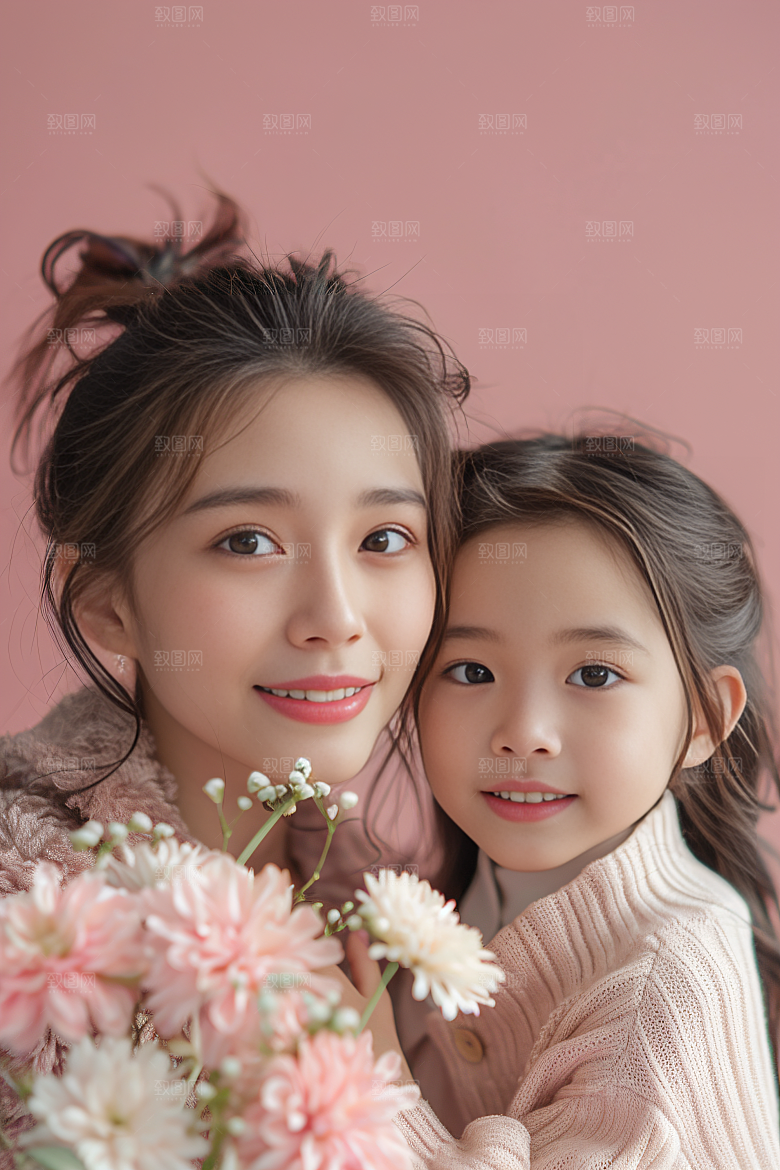 母亲肖像唯美母爱摄影图