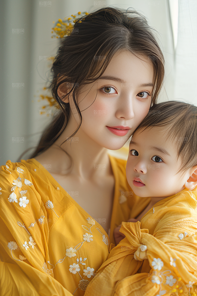 母亲肖像母亲节亲子摄影图