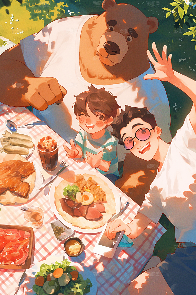 夏日聚会玩耍自拍插画