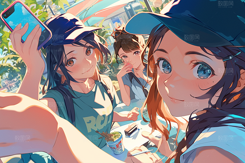 夏日聚会友谊同学插画