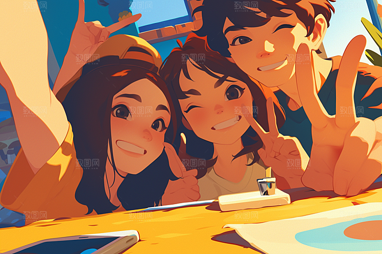 夏日聚会场景欢乐插画
