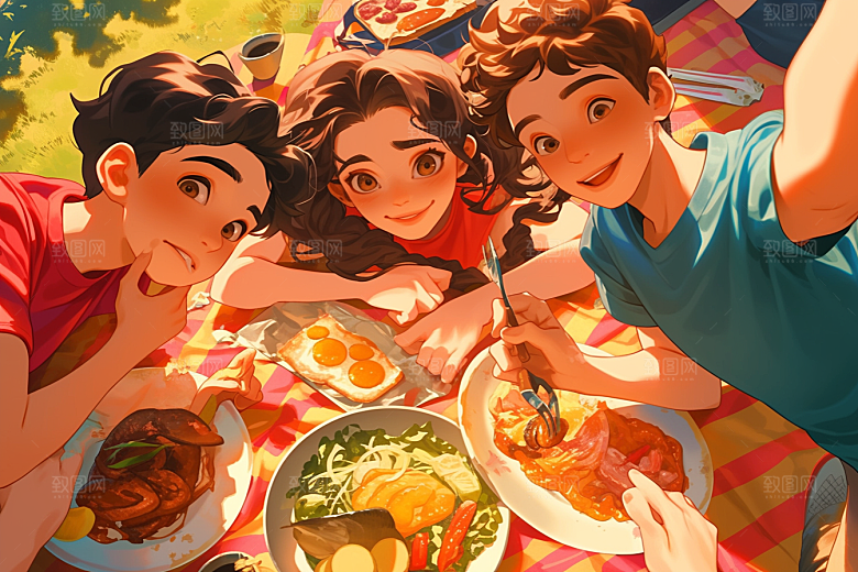 夏日聚会暑假假日插画