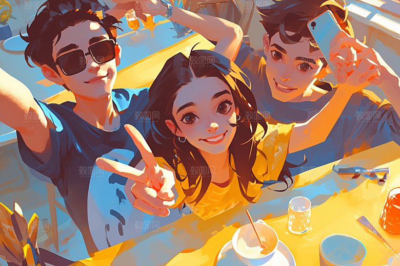 夏日聚会友谊玩耍插画