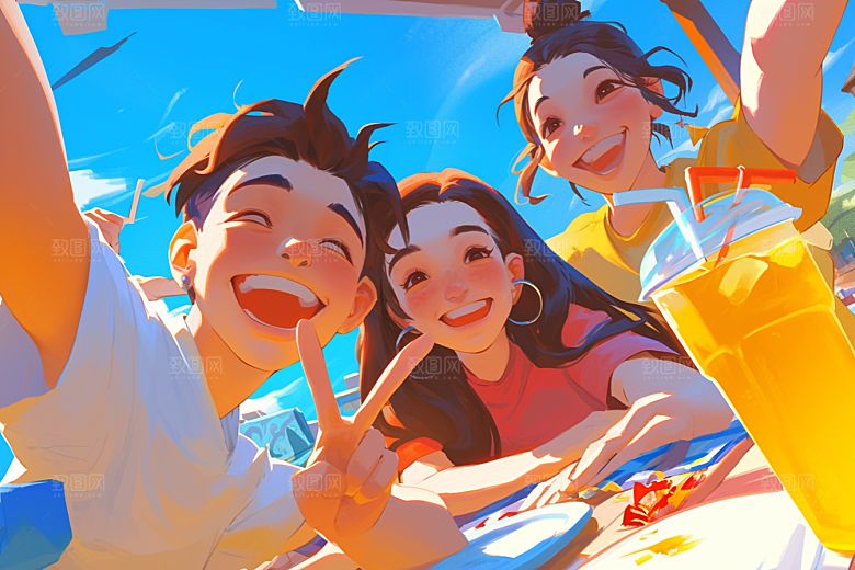 夏日聚会假日欢乐插画