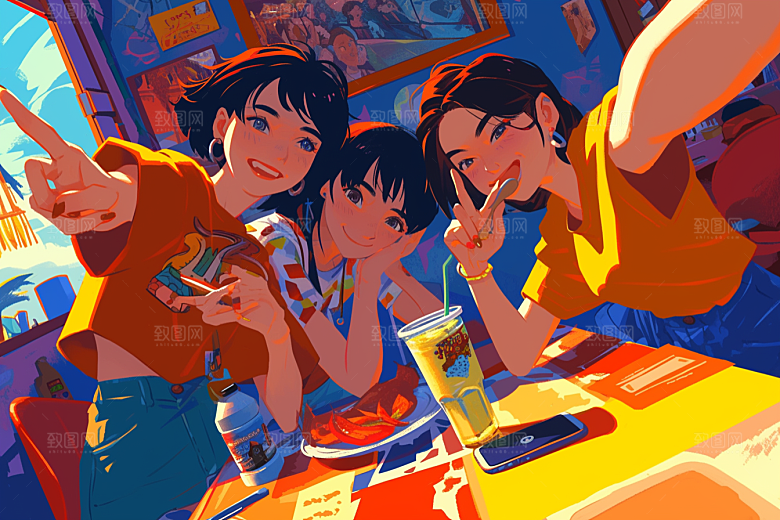 夏日聚会场景假日插画