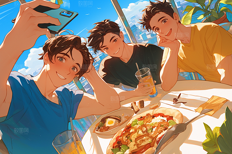 夏日聚会欢乐漫画风插画