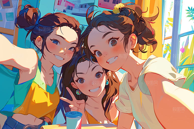 夏日聚会场景同学插画