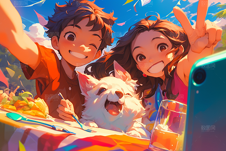 夏日聚会假日友情插画