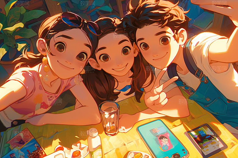 夏日聚会欢乐漫画风插画