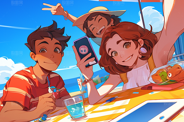 夏日聚会玩耍友情插画