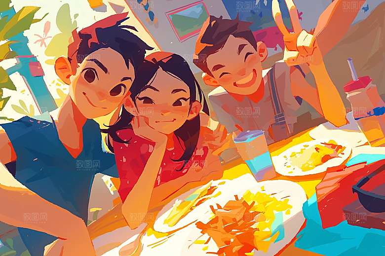 夏日聚会场景假日插画
