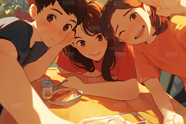 夏日聚会暑假同学插画