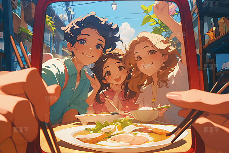 夏日聚会友情发小插画