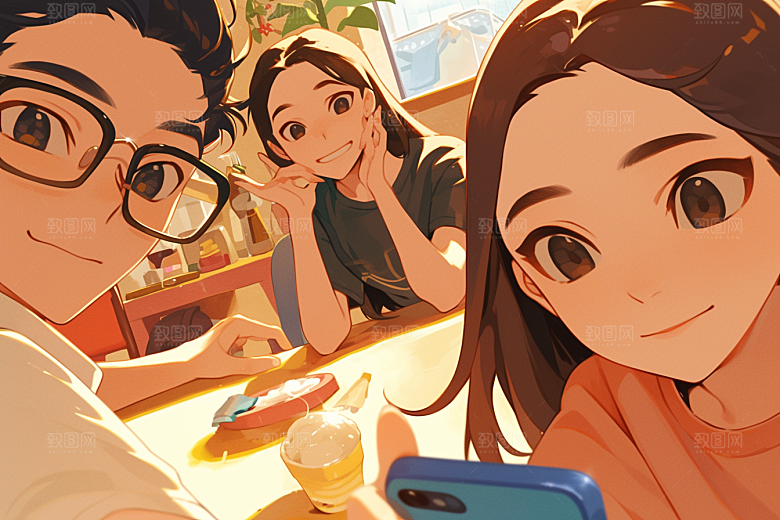 夏日聚会漫画风友谊插画