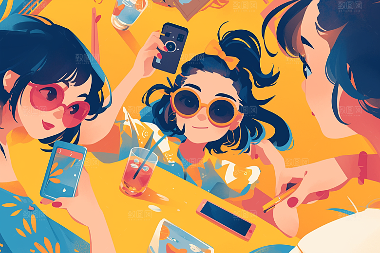 夏日聚会高清漫画风插画