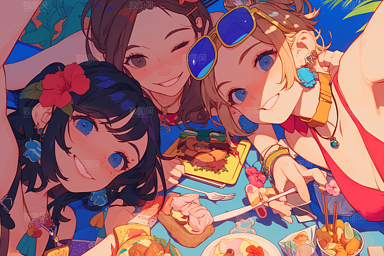 夏日聚会玩耍假日插画