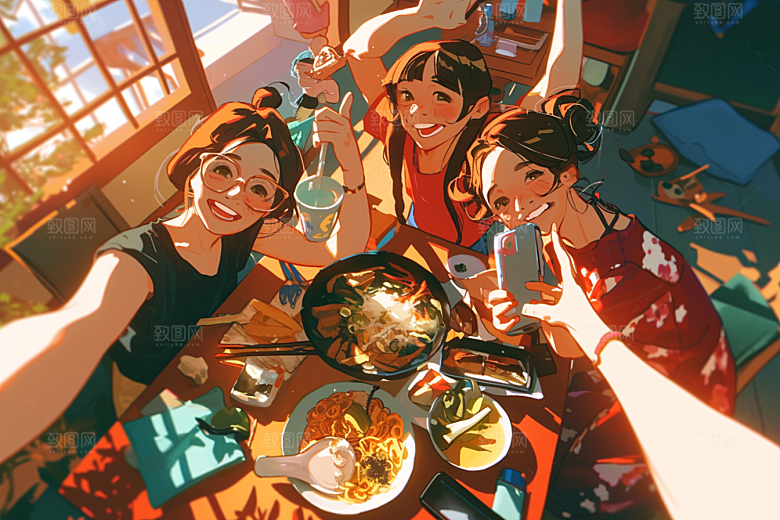 夏日聚会手绘玩耍插画