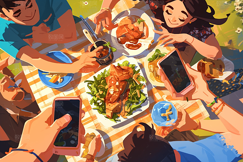 夏日聚会欢乐暑假插画