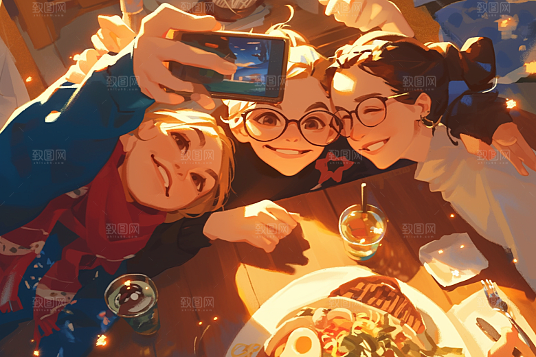 夏日聚会手绘场景插画