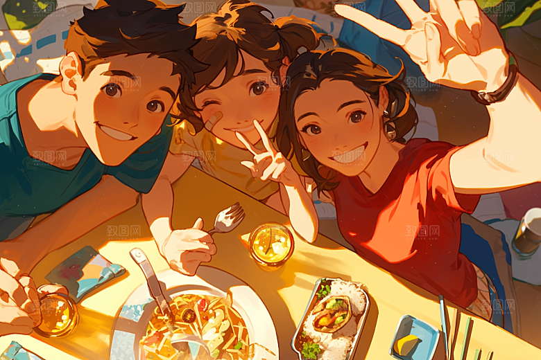 夏日聚会场景同学插画