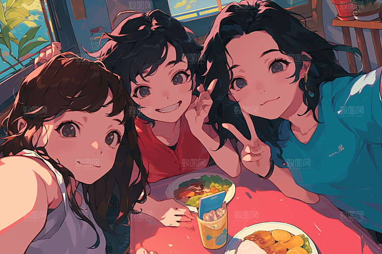 夏日聚会欢乐手绘插画