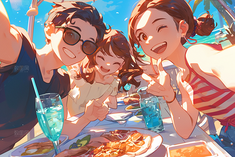 夏日聚会假日漫画风插画
