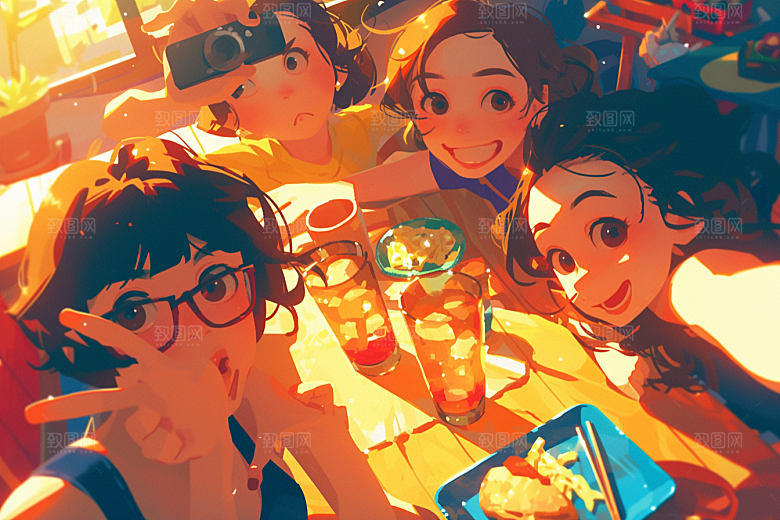 夏日聚会漫画风暑假插画
