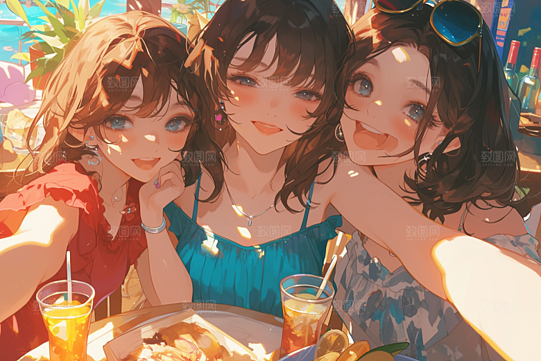 夏日聚会同学友情插画