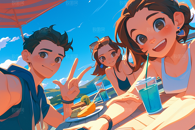 夏日聚会友谊漫画风插画