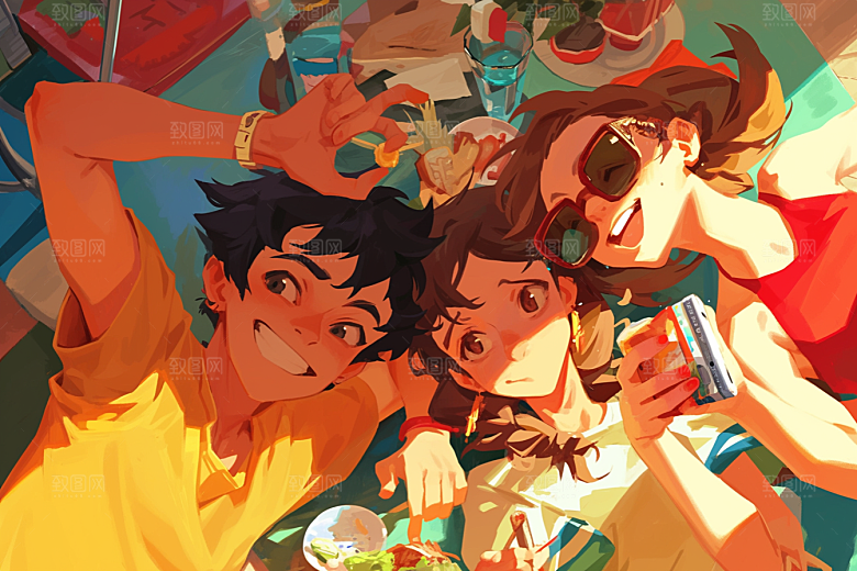 夏日聚会假日场景插画