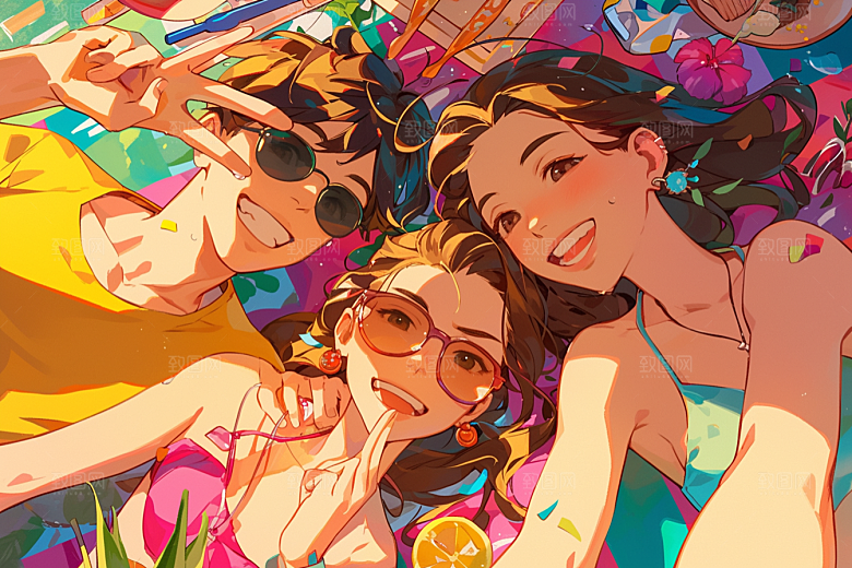 夏日聚会假日友情插画