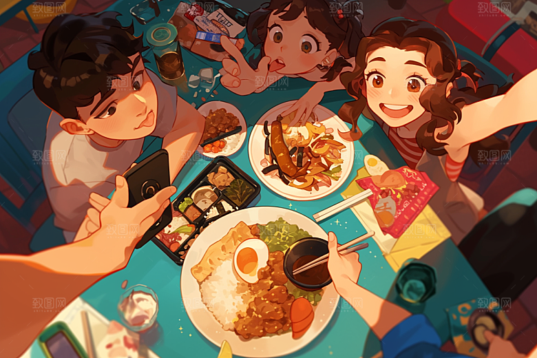 夏日聚会手绘玩耍插画