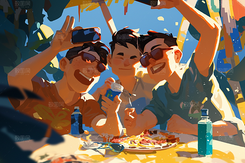 夏日聚会玩耍假日插画