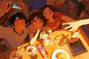 夏日聚会暑假玩耍插画