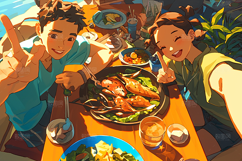 夏日聚会高清欢乐插画