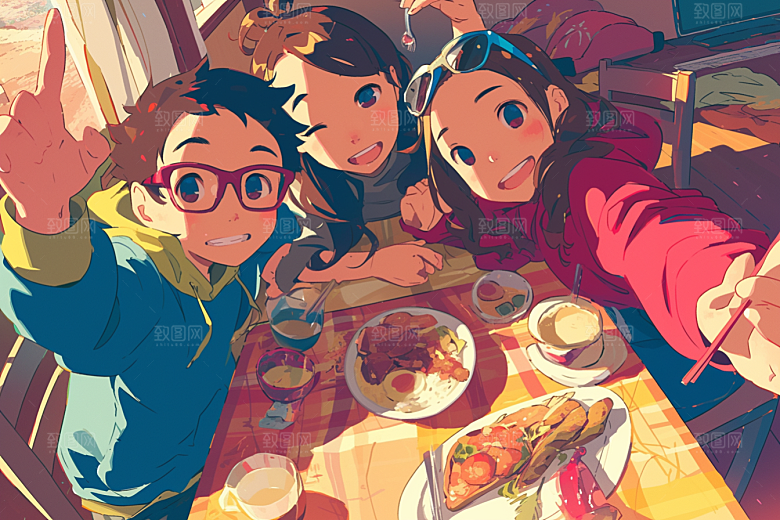 夏日聚会友谊发小插画