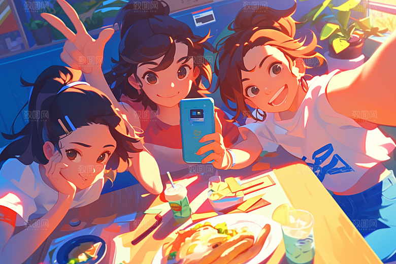 夏日聚会欢乐同学插画