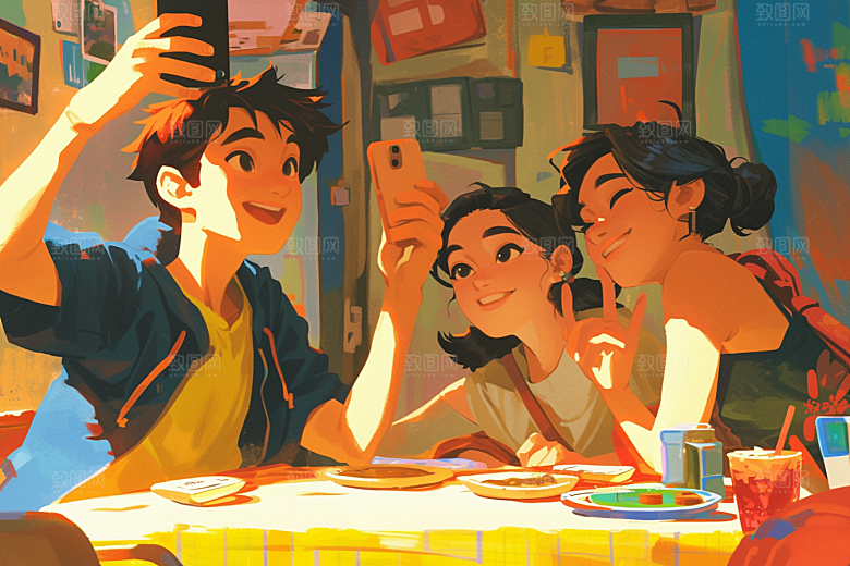 夏日聚会漫画风场景插画