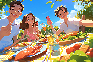 夏日聚会欢乐同学插画